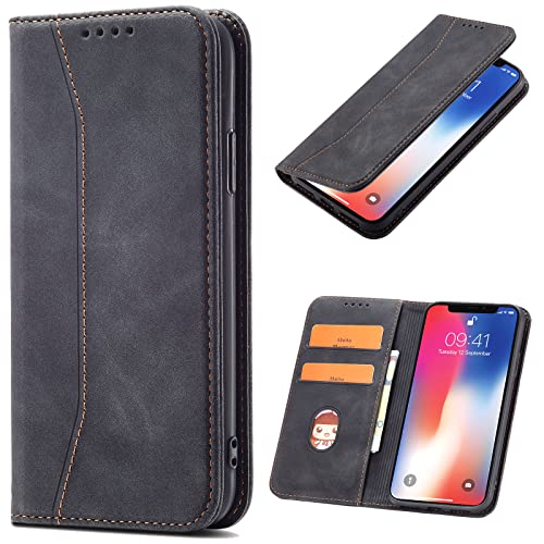 OKZone Kompatibel mit Samsung Galaxy S6 Edge Hülle, Magnet Leder Tasche Handyhülle, Kartenfächer Galaxy S6 Edge Schutzhülle, [Premium PU Leder] Flip Klappbare Magnetische Standfunktion (Schwarz)