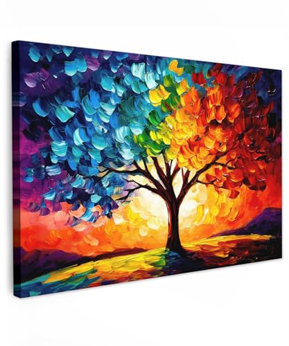 MuchoWow© Bilder Groß 120x80 cm XXL Wohnzimmer Deko Modern Wandbild Kunstdruck auf Leinwand Bild Schlafzimmer über Bett Room Decor Geschenke Baum - Kunst - Natur - Sonnenuntergang