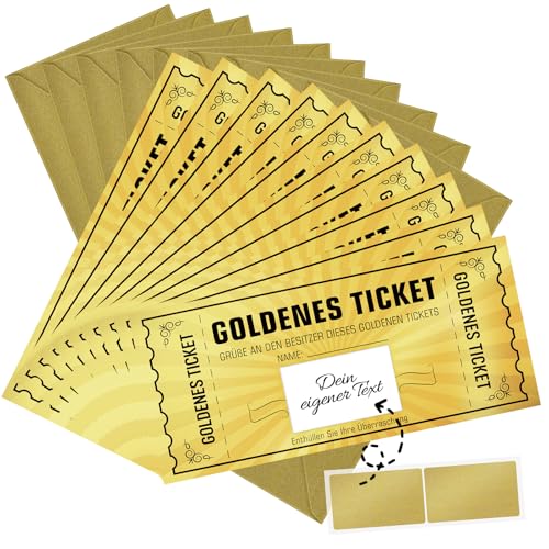 WenmthG 10 STK Goldenes Ticket Gutschein mit Umschlag, Geschenke für Frauen, Gutschein zum selber ausfüllen - Weihnachtsgeschenke, Kinogutschein, Reisegutschein - Geburtstagsgeschenk
