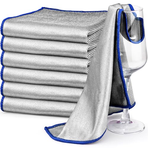 Ekedalen 6X Glastücher Mikrofaser Poliertücher Gläser Gastronomie, Glaspoliertücher Fenstertuch Streifenfrei, Mikrofasertücher Putztücher Reinigungstuch für Auto, Fenster, Spiegel, Bad, 30x30cm, Blau
