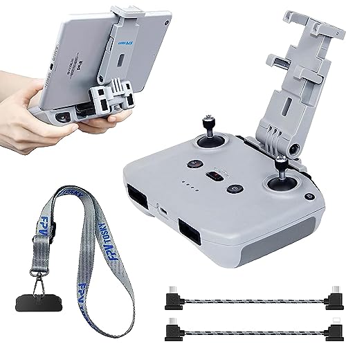 Keine Demontage Tablet Halterung für DJI Mini 5 Pro/Flip/Neo/Mavic 3/ Mini 2/4K/Air 3S, 7-12 Zoll, Faltbar iPad-Halterungsständer, Packung mit Lanyard und 2 Datenkabeln, RC-N1/N3 Controller Zubehör