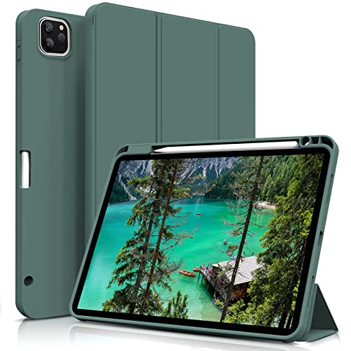 aoub Hülle für iPad Pro 11 4./ 3./ 2. Generation 2022/2021/2020, Hülle für iPad Pro 11 mit Stifthalter, Kann Pencil 2 Aufladen, Weiche Silikonhülle, Auto Schlafen/Wachen, Grün