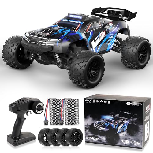 JOYTREKY Ferngesteuertes Auto – 1:18 High-Speed 40 Km/H Rc Auto 2,4 Ghz 4wd All Terrains Offroad Drift Truck Mit Zwei Wiederaufladbaren Batterien FüR LäNgeres Spielen FüR Kinder Und Erwachsene – Blau