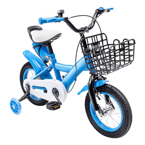 LKHDONG Kinderfahrrad 12 Zoll, Fahrrad Kinder für ab 3-6 Jahre, Kinder Fahrrad mit Stützräder und Korb, Tretfahrrad Mädchen Jungen, Kinderrad Höhenverstellbares, Blau