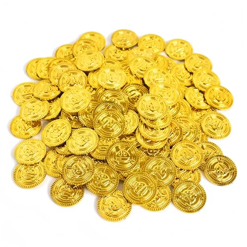 Piraten Goldmünzen, 100 Stück, 2,5 cm Durchmesser, Kunststoff Spielmünzen, Goldfarben