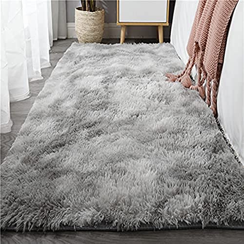 Calore Teppiche Flausching Wohnzimmer Teppiche Shaggy Teppiche Schlafzimmer Teppich Waschbarer Weiche Teppiche Bequeme ​für Wohnkultur (Grau Weiß, 80 x 120 cm)
