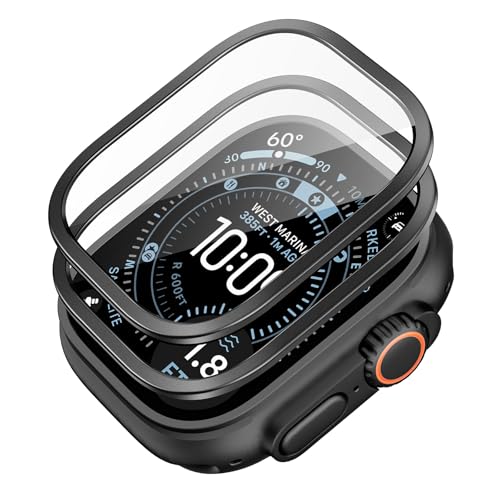 ESR 2er-Set Armorite Panzerglas für Apple Watch Ultra 3/2/1 (2025/2024/2023/2022, 49 mm), Militärischer Schutz, Gehärtetes Glas mit Aluminiumlegierungsrahmen, Kratzfest, Schwarz