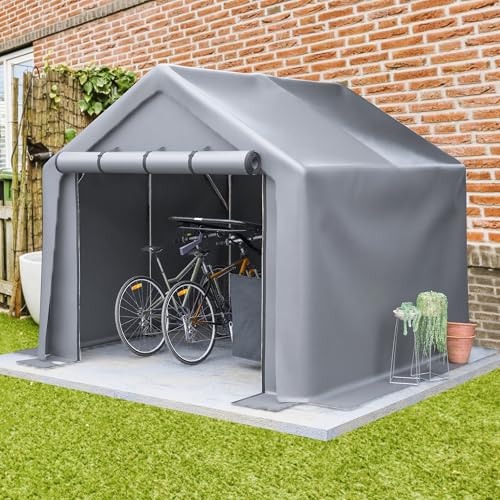 Jaxilyn Garagenzelt 244x241x217cm, Wasserdichtes Lagerzelt mit Rolltor, Robuster Stahlrahmen & UV-beständige Plane, Grau – Ideal für Fahrräder, Gartenmöbel & Mehr