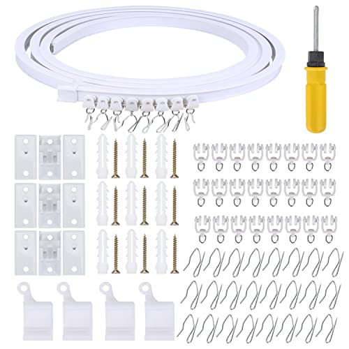 FOGAWA 5 Meter Flexible Decken-Vorhangschiene Biegbare Gardinenschiene Deckenmontage Vorhang Schienensystem Deckenschiene mit Montage Zubehör für Vorhangschiene Fenster Raumteiler Wohnmobil