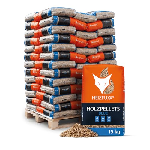HEIZFUXX Holzpellets Blue Palette 975 kg (65 x 15 kg) - 6mm Weichholz Pellets mit hohem Heizwert & geringem Ascheanteil - Premium Heizpellets als Sackware für Feuerrohr, Kamin, Ofen oder Grill