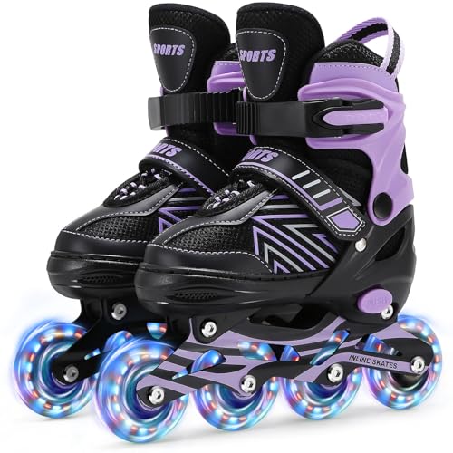 Inline Skates für Kinder Mädchen, Verstellbare Inliner Rollschuhe Kinder mit Allen leuchtenden Rädern für Damen Jungs Anfänger (L (EU36-40))