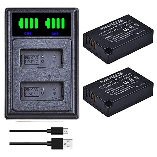 PowerTrust 2 Stück LP-E17 Akku (1300 mAh) + LED Ladegerät mit USB und Typ-C Anschluss für Canon EOS RP, R10,R8, R50, R100,EOS 77D,750D,760D, 8000D, EOS M3,M5,M6,Rebel T6i, Kiss X8i