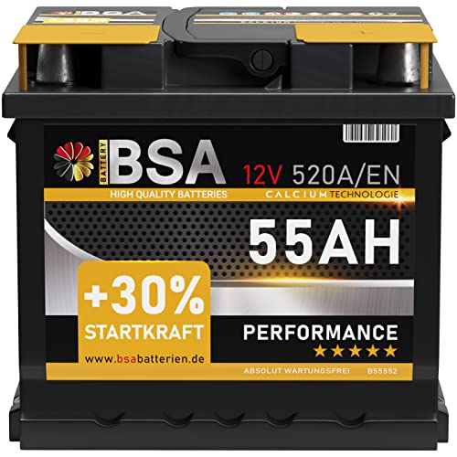 BSA Autobatterie 55Ah 12V Batterie 520A/EN +30% Startleistung ersetzt 44Ah 45AH 50AH 52AH 46AH 55AH 47Ah 53AH