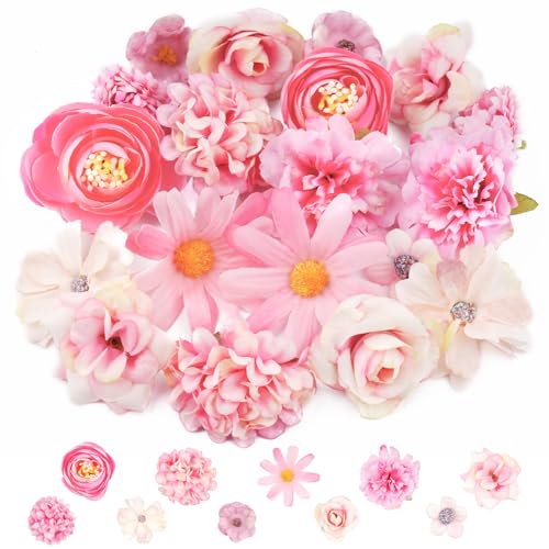 Neerow Kunstblumen zum Basteln, 20 Stück Blumen zum Basteln mit 10 Stile, für DIY Tortendeko Hochzeit Home Basteln DIY Basteln Scrapbooking (Rosa)