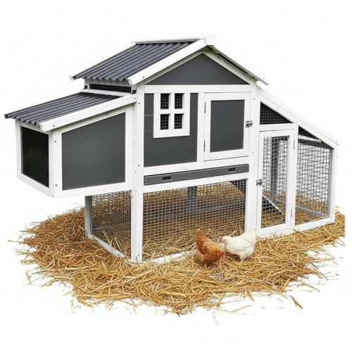Melko Hühnerstall mit Wellplatten Dach Hühnerhaus Geflügelstall Legenest Hühnervoliere Grau