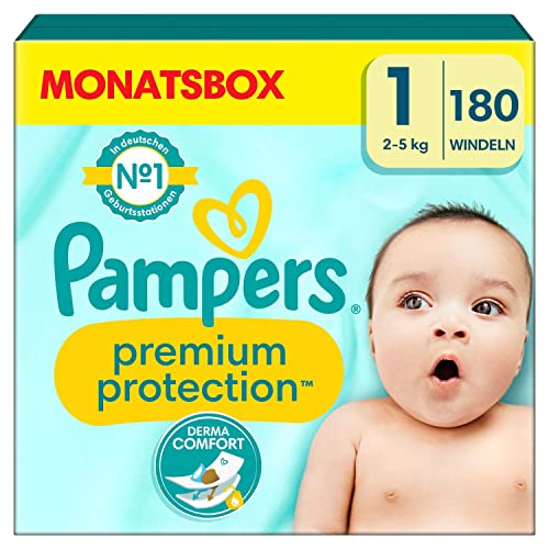 Pampers Baby Windeln Größe 1 (2-5kg) Premium Protection, Newborn, HALBMONATSBOX, bester Komfort und Schutz für empfindliche Haut, 180 Stück