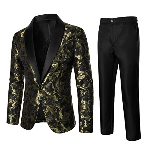 Generic Herren Slim Fit 3 Teilig Anzüge Herrenanzug Sakko für Hochzeit Business, X05 Gold, M