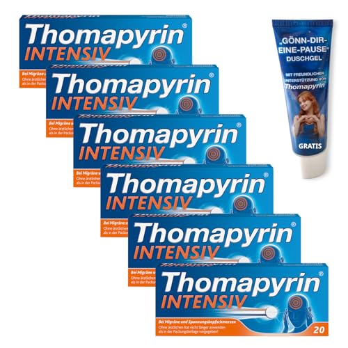 Thomapyrin INTENSIV Tabletten - 3fach Power bei intensiveren Kopfschmerzen & Migräne - 6 x 20 Stk. + 2 Eye Pads