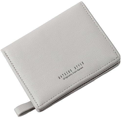 Geldbörse Damen klein Leder Kleines Portemonnaie Mini Kurzer Damen Geldbeutel mit Zipper Münzfach Brieftasche, Grau