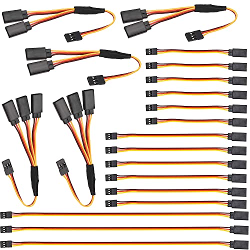 RUNCCI-YUN 20 PC Servo Extension Cable, JR Servo, 3-Pin Cable, JR Plug Extension, 5 Größen (10 cm, 15 cm, 30 cm, 1:2 und 1:3 Kabel 15 cm)