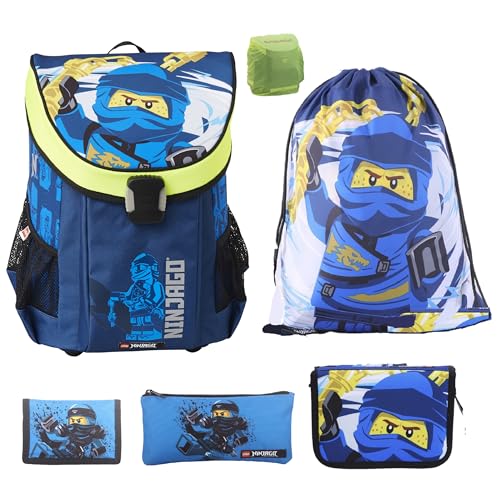Familando Ninjago Schulranzen Set Jungen – Mit gefüllter Federmappe und Turnbeutel – Ergonomisch Stabil 790g leicht 16L Volumen – Brustgurt Reflektoren Regenschutz – Komplettset 1. Klasse Grundschule