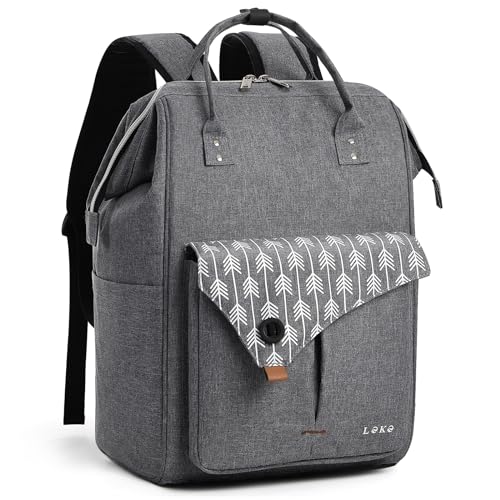 Lekesky Rucksack Damen Schultasche mit Laptopfach & Anti Diebstahl Tasche, 15.6 Zoll Laptop Rucksack Arbeitsrucksack Daypack(Grau)