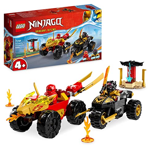LEGO NINJAGO Verfolgungsjagd Set mit Kais Flitzer und Ras' Motorrad, Spielzeug für Kinder ab 4 Jahren, Ninja-Auto-Spielzeug zum Bauen, Minifigur zum Sammeln 71789
