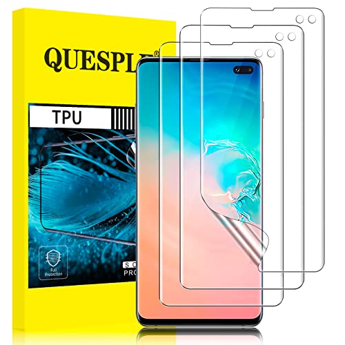 QUESPLE [3 Stück] TPU Schutzfolie für Samsung Galaxy S10 Plus Folie, Anti-Kratzen, HD Klar Blasenfreie Weich Samsung S10 Plus Display Schutz, Fingerabdruck-ID Unterstützen