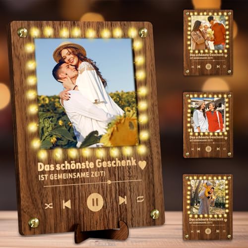 Giftota DIY Fotorahmen Holz mit LED Lichterkette, Geldgeschenke Verpackung mit Zeit statt Zeug Karte, Fotogeschenke für Familie Freund zum Geburtstag, Hochzeit, Weihnachten