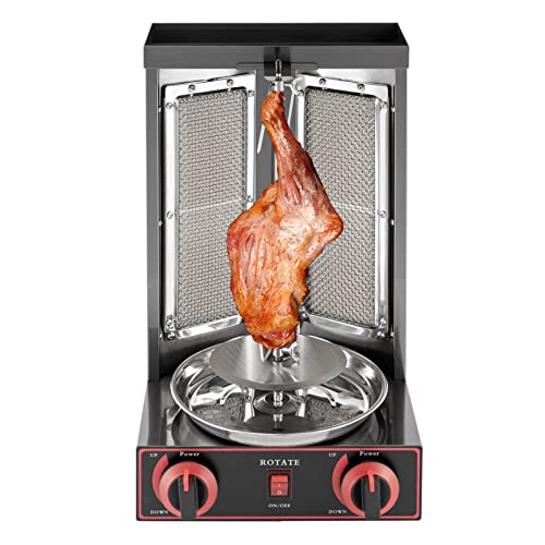 3000W Dönergrill Gas, 2 Brenner Gyros Grill für Zuhause Schaschlikgrill Rotissiere Hähnchengrill Gasgrill Steakgrill Hochleistungsgrill, LPG Vertikaler Broiler Döner Elektrische Tischgrills