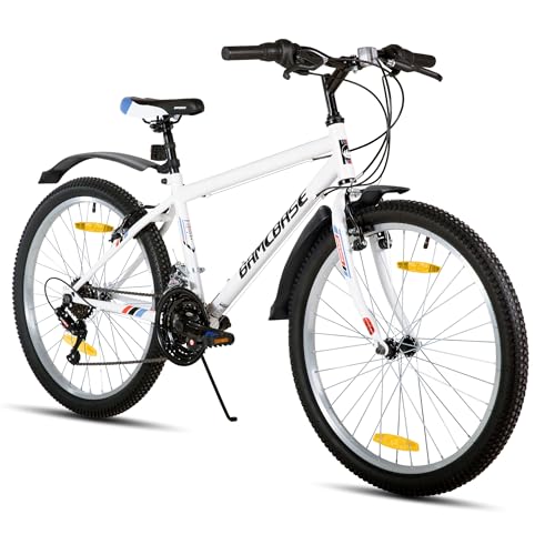 Hiland Mountainbike 24 Zoll für Jugendliche & Erwachsene, 18-Gang Fahrrad mit Doppel-V-Bremse, High Carbon Stahlrahmen MTB Fahrrad für Jugend Frauen Männer, Weiß