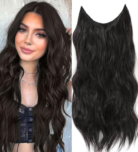 55CM Secrets Hair Extensions,Invisible Hair Extensions Lange Gewellt Aschblond Haarverlängerung Invisible Secret Haar Extension Synthetik Hair Unsichtbarem Haarteile für Frauen (Schwarz)