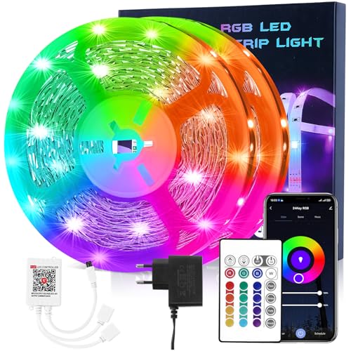 HOVVIDA LED Strip 20M WiFi, Kompatibel mit Alexa und Google Home, 2x10M, 30 LEDs/Meter, 24V RGB LED Streifen, 600 LEDs, APP und Fernbedienung, LED für Zimmer, Küche, Schlafzimmer, Bar, Party