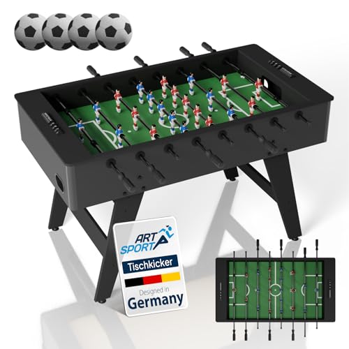 Artsport Tischkicker ProKick - Stabiler Kickertisch aus MDF, 11-gegen-11 Spielfläche, Anti-Rutsch-Griffe, Torzähler, für Kinder & Erwachsene – Schwarz