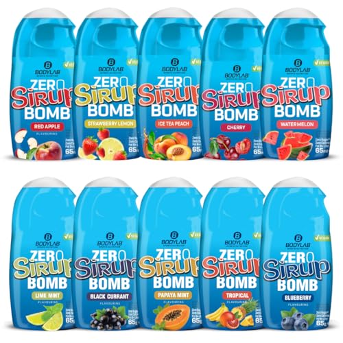 Bodylab24 ZERO Sirup BOMB Mixed Box 1 + 4, 10 x 65ml, zuckerfrei und praktisch ohne Kalorien, mit nur 1kcal je 100ml Wasser-Sirup-Mischung, hochkonzentriert, für 8 l Fertiggetränk