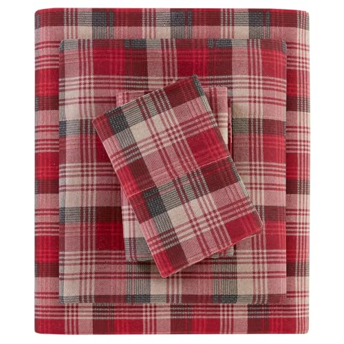 Woolrich Baumwoll-Bettwäsche-Set, Cottage-Charms-Druck, 100% Baumwoll-Flanell-Bettwäsche-Set, warm und flauschig, Queen-Size-Bettlaken, Spannbetttuch für bis zu 35,6 cm Matratze, Queen-Size-Rot