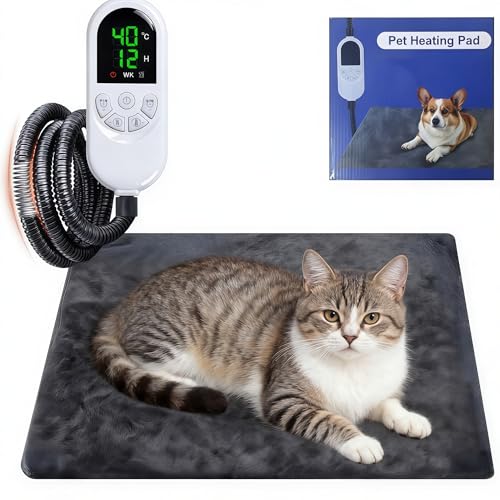 Qoosea Haustier Heizkissen für Katzen Hunde, Einstellbar Haustier Heizmatte mit 30-60°C Temperatur & 12 Timing, wasserdichte Wärmematte Hund Elektrisch Heizdecke mit Waschbaren Bezügen-45 * 45CM