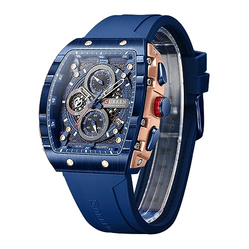 FORSINING Herren-Armbanduhr, modisch, analog, Quarz-Armbanduhr für Herren, rechteckig, großes Zifferblatt, Silikonband, wasserdicht, Militäruhr, Kalender, Datum, dunkelblau, Militär