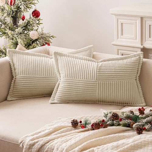 MIULEE 2er Set Kordsamt Weihnachten Kissenbezüge Samtkissen Weich Dekokissen Dekorativ Kissenbezug Modern Kissenhülle Sofakissen Zierkissen Couchkissen für Wohnzimmer Schlafzimmer Creme 30x50 cm
