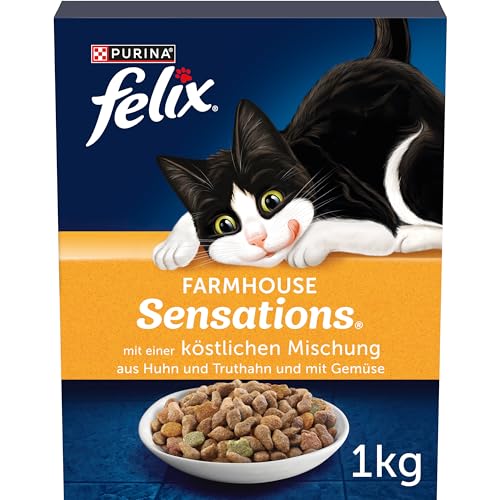 Felix Farmhouse Sensations Katzenfutter trocken, mit Huhn und Truthahn, 1er Pack (1 x 1kg)