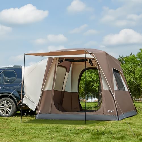 PORTAL Heckzelt 4-5 Personen 2 in 1 Auto Zelt mit Sonnensegel 305x245x220cm 2000mm wasserdicht Familienzelt Festivalzelt für Auto Reise Camping
