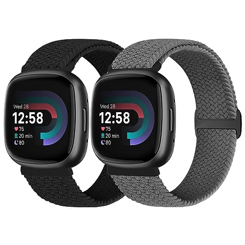 Vodtian Geflochtenes Armband Kompatibel mit Fitbit Versa 4/Versa 3/Sense 2/Sense Armband für Damen Herren, Elastisch Verstellbar Nylon Solo Loop Uhrenarmband für Fitbit Versa 4/Versa 3/Sense 2/Sense