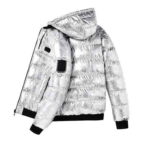 YOSUWOAI Daunenjacken für Herren Glänzend Winterjacke Warm Steppjacke mit Abnehmbare Kapuze Outdoor Puffer Jacke Winter Bequeme Kapuzenjacke Casual Übergangsjacke Streetwear