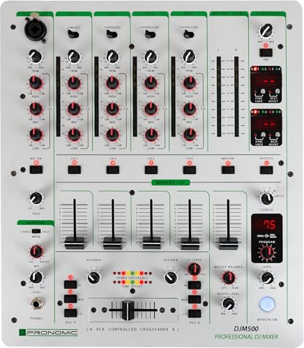 Pronomic DJM-500 5-Kanal DJ Mixer - Auto BPM-Counter und 2 Cue Modi - Integriertes Effektgerät mit 46 Presets - Silber