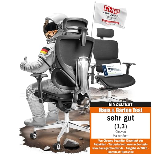 CLOUVOU MasterSeat Bürostuhl Ergonomisch [TESTSIEGER] Schreibtischstuhl 100% individuell einstellbar | Büro Stuhl & Gaming Stuhl | Computerstuhl Home Office Chair Ergonomic | Drehstuhl 150 kg