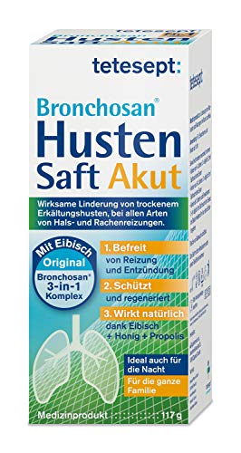 tetesept Bronchosan Husten Akut Saft – 1 x 117g – Erkältungsmittel bei trockenem Erkältungshusten – Wohltuend und beruhigend