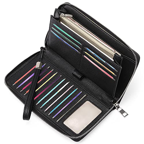 GAEKEAO Damen Geldbörse, große Kapazität Leder Damen Geldbörse Reißverschluss Kupplung mit RFID-Blockierung und Mehreren