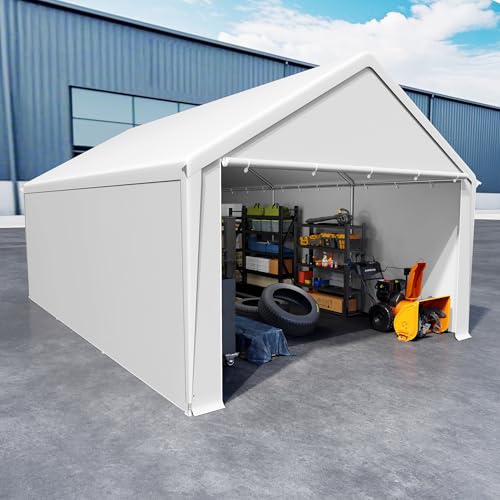 UISEBRT Lagerzelt 4x6 m Gerätezelt Gerätehaus Zeltgarage, Wasserdichter Unterstand mit robuster PE-Plane & Stahlrahmen, ideal als Aufbewahrungsgarage für Werkzeuge, Gartengeräte, Paletten (Weiß)