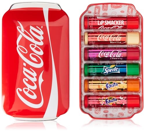 Lip Smacker Coca Cola Tin Collection, Set mit 6 Lippenbalsamen mit Originalen Geschmacksrichtungen von Coca-Cola, Fanta und Sprite