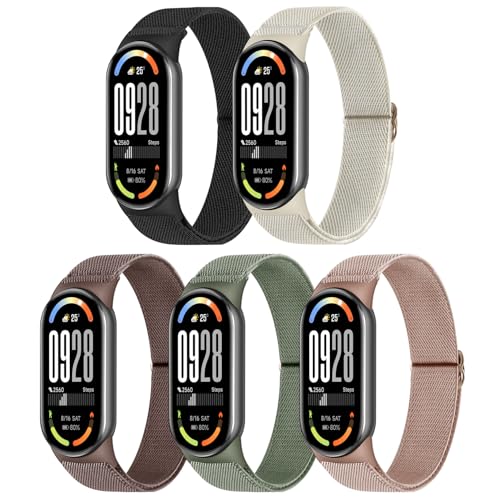 Wizvv 5 Stück Xiaomi Mi Band 10/9/8 Armbands Herren Damen, verstellbare Dehnbare Nylon Armbänder Sport Ersatzarmband für Xiaomi Smart Band 10/9/8